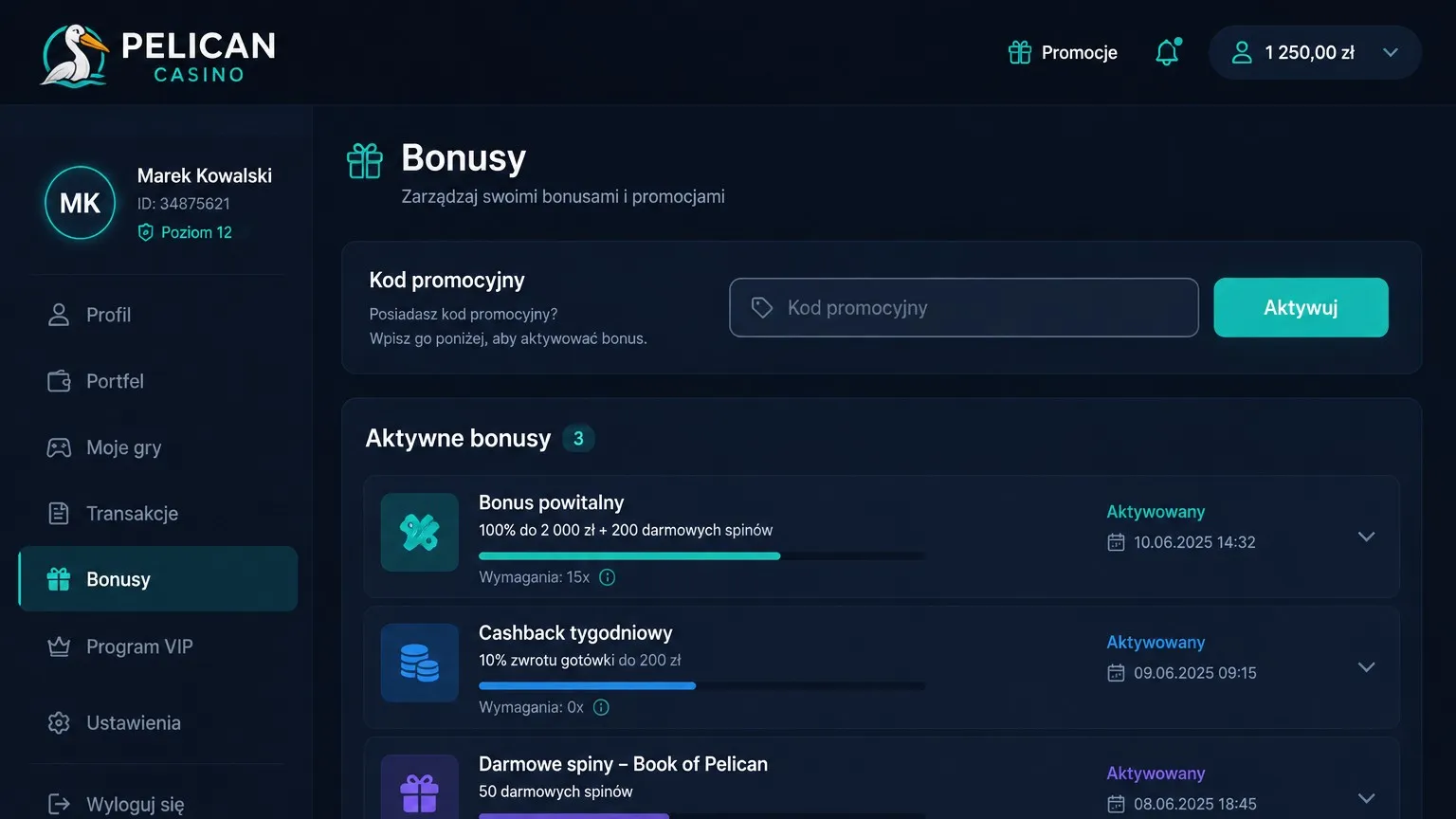 Pelican Casino kod promocyjny i jego użycie